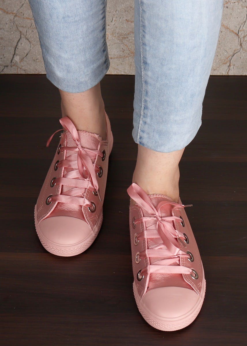 pink lace sneakers