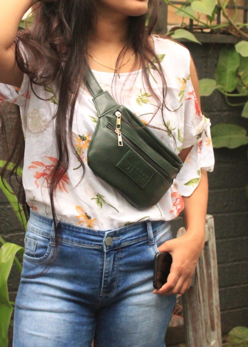 Green Textured Waist Bag