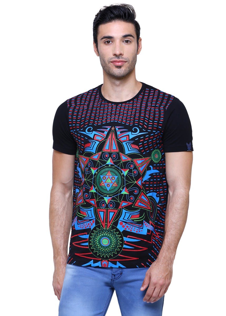 Get Tribal Art Print Black T-shirt At ₹ 599 