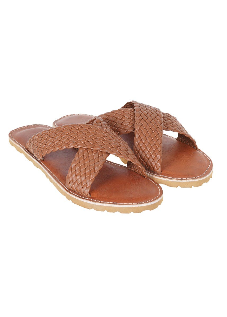 Handcrafted Leather Weave Criss Cross Slides