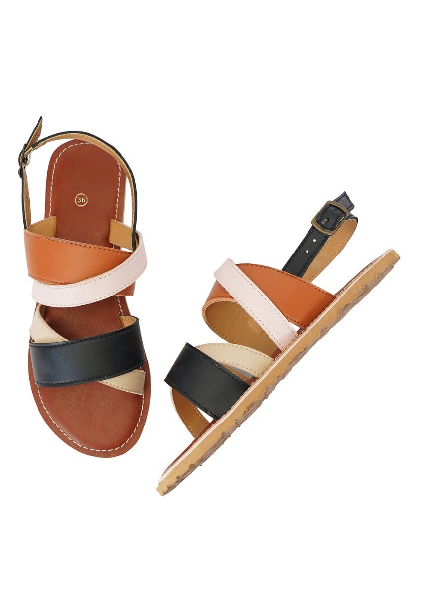 Handcrafted Multi Tone Strappy Leather Flats