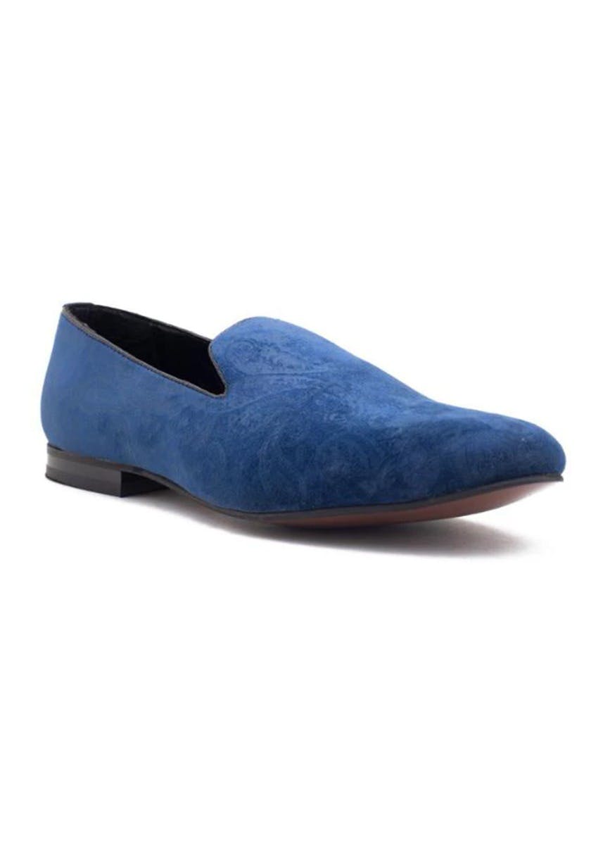 Embroidered Vegan Blue Slip-Ons