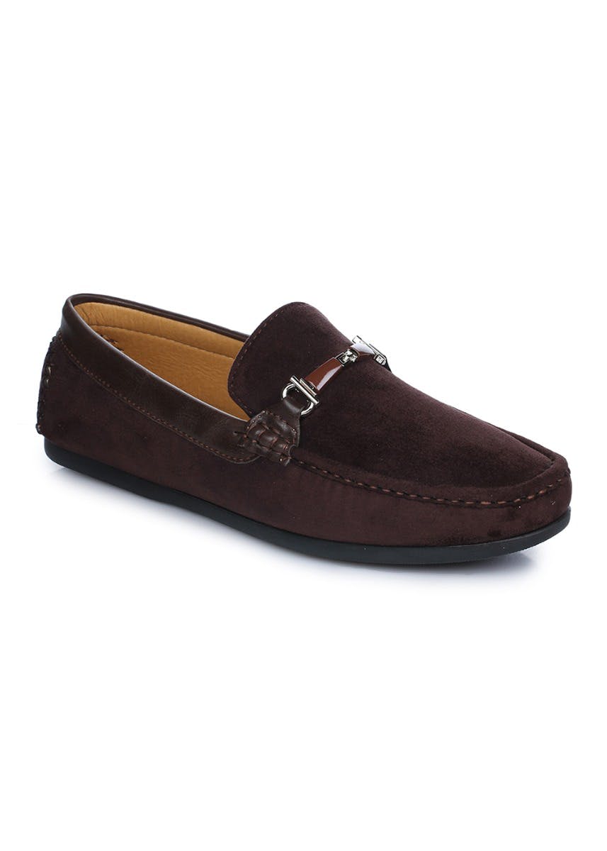 Buckle Detail Faux Leather Coffee Casual Shoes