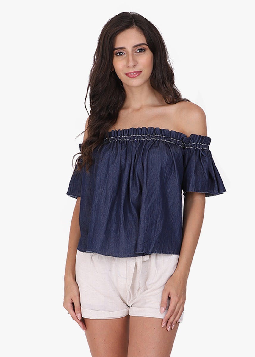Bare Denim Women Off Shoulder Blue Top - Selling Fast at Pantaloons.com