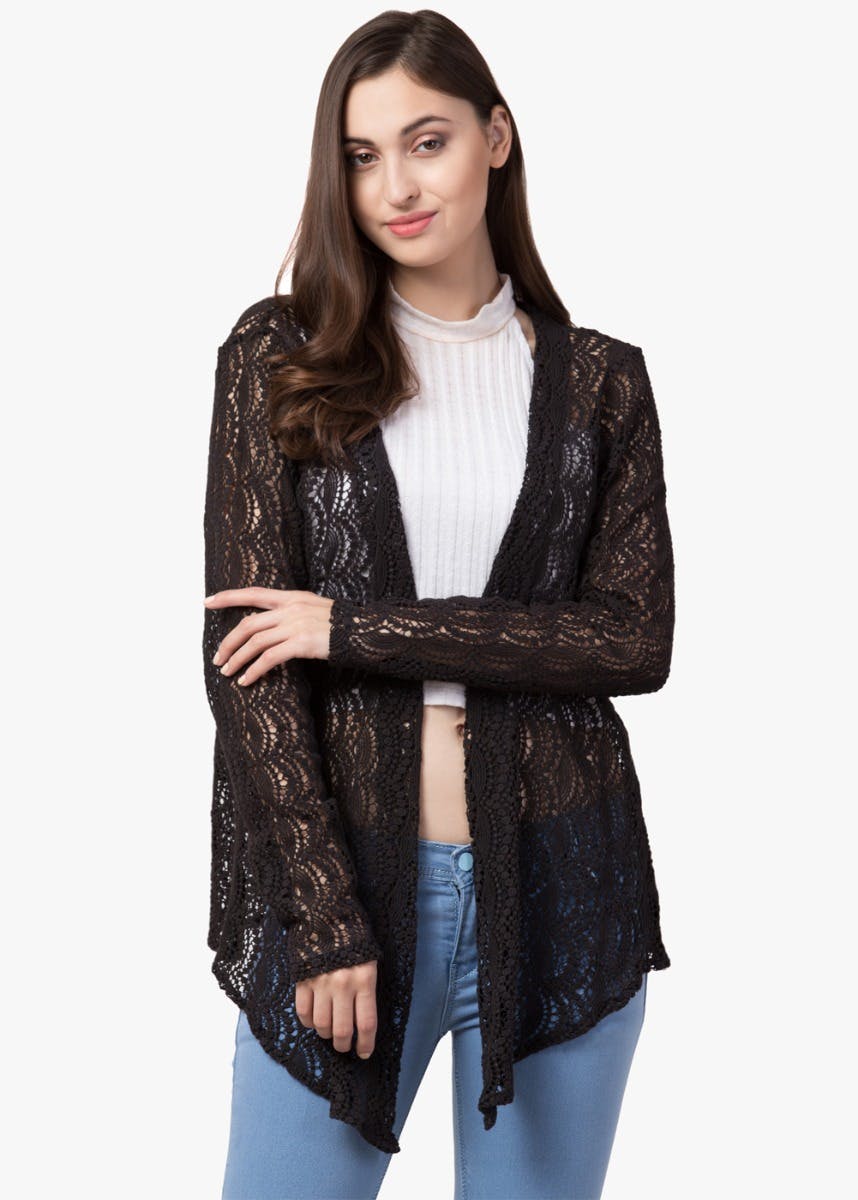 Get Solid Black Laced Cut Shrugs at ₹ 871 | LBB Shop