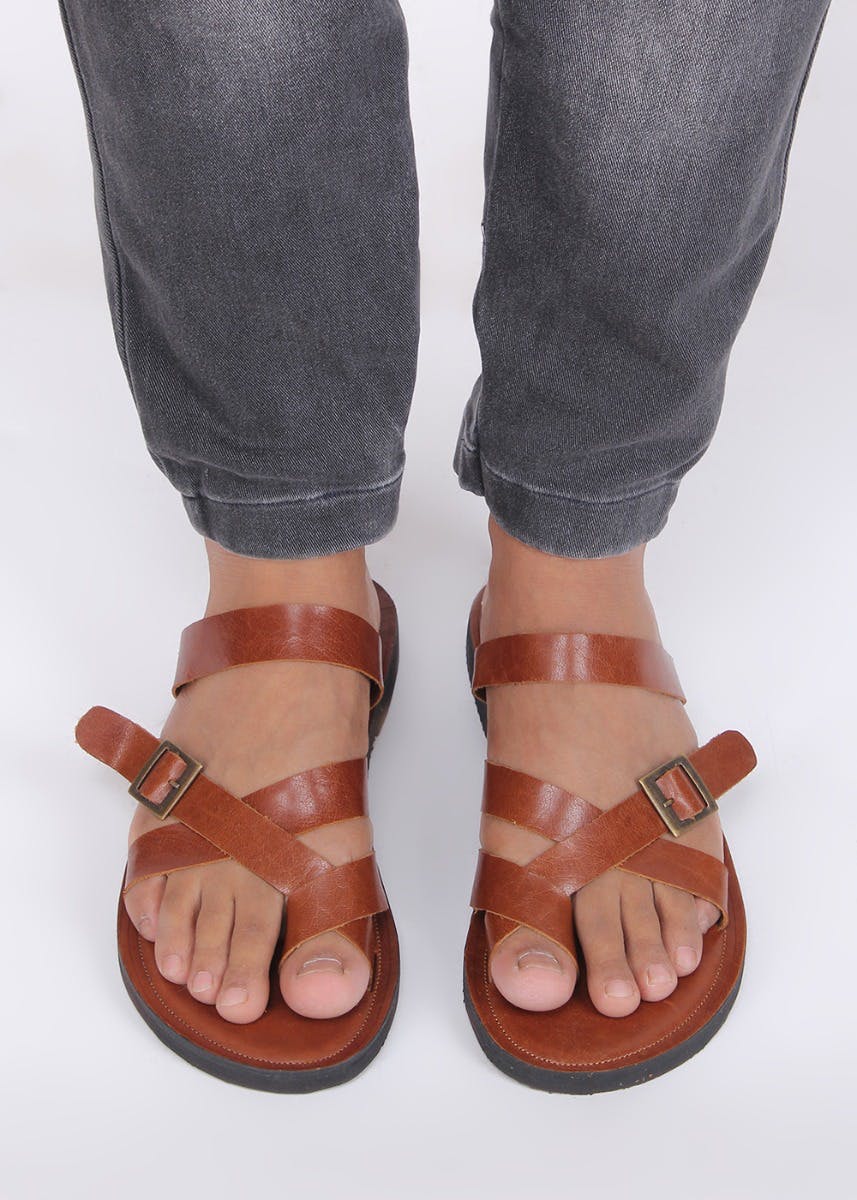 Buckle Detail Overlay Strappy Sandals