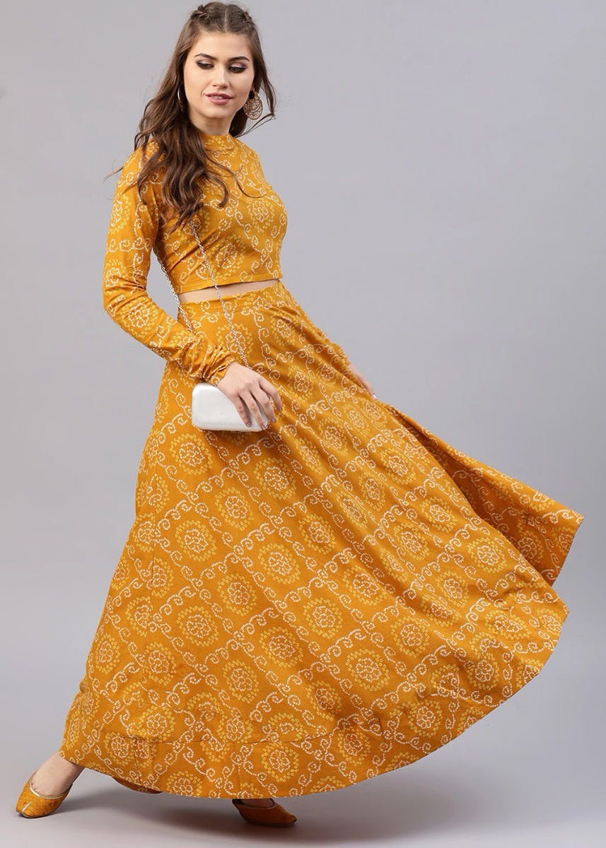 Shae by SASSAFRAS Mustard Yellow Bandhani Printed Cotton Ready to Wear  Lehenga & Choli - Absolutely Desi