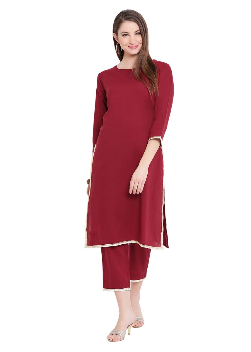 Women'S Straight Maroon Bell Sleeved Tunic main image 0