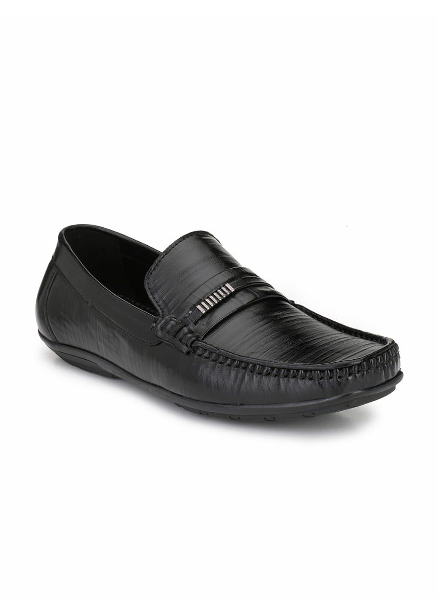 Get Strip Textured Black Slip-On Shoes at ₹ 999 | LBB Shop