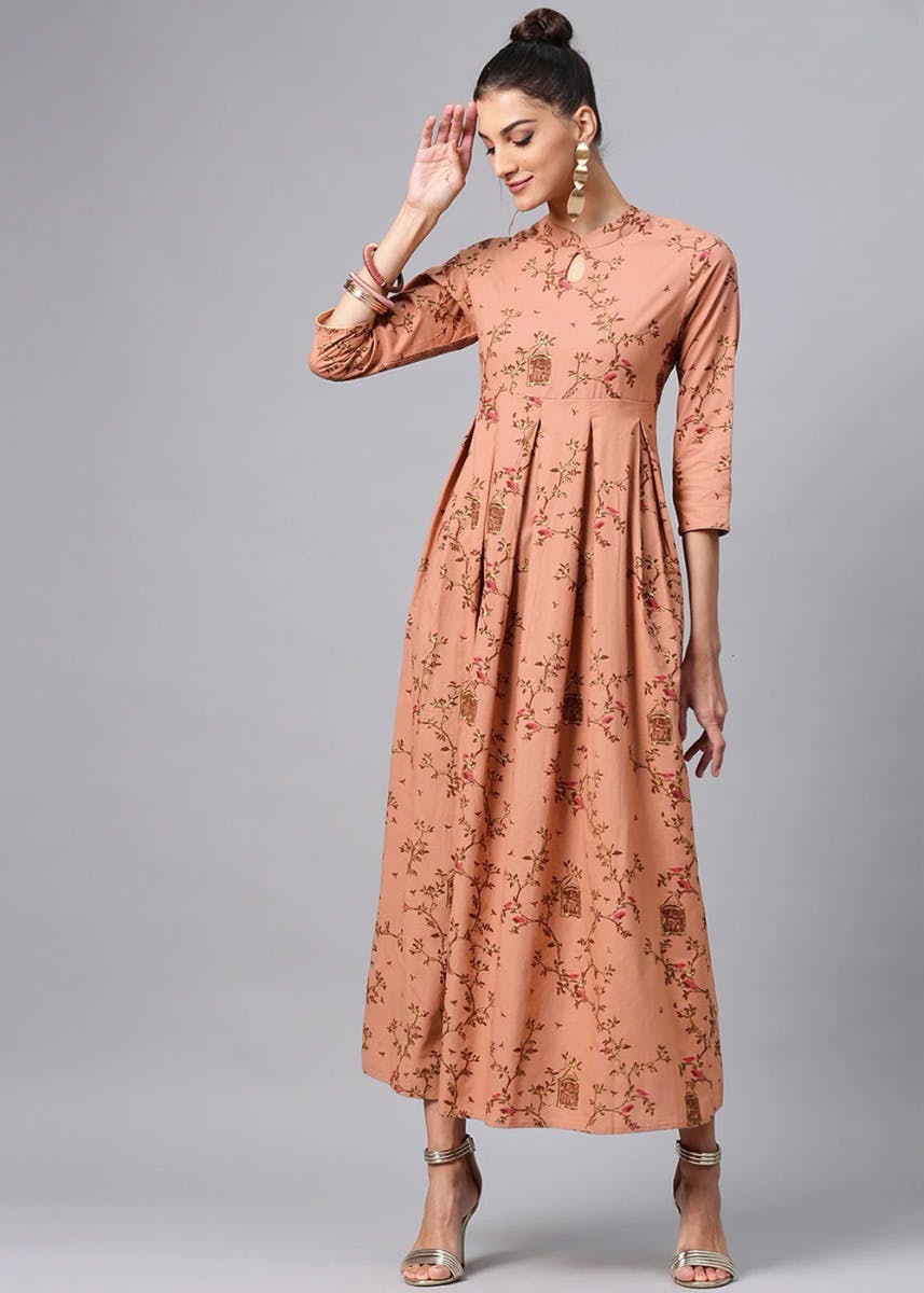 Buy Sonu Bhutia Women's Munga Spun Long Box Pleated Dress (Sbdef037_Dusty  Rose_Medium) - at Best Price Best Indian Collection Saree - Gia Designer