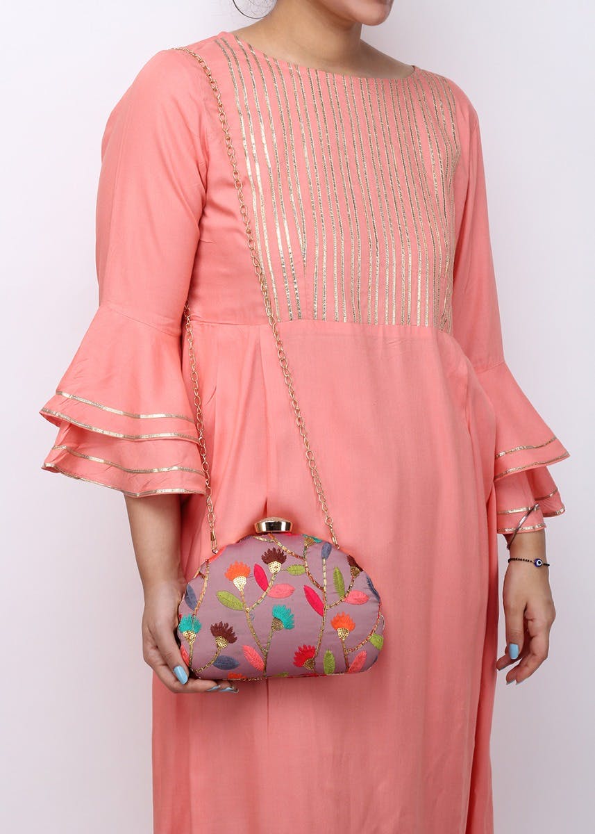 Get Multicoloured Embroidered Half Moon Clutch at ₹ 1299 | LBB Shop