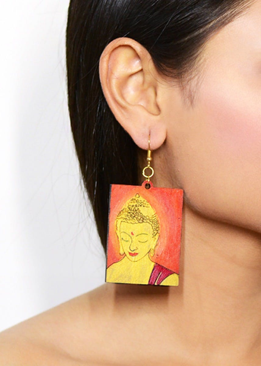 Handpainted Buddha Drop Earrings