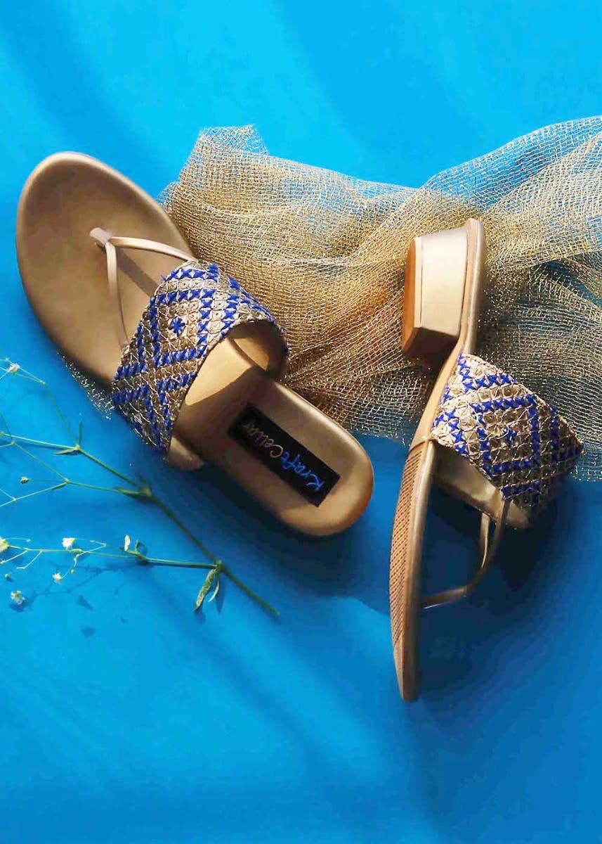 blue embellished sandals