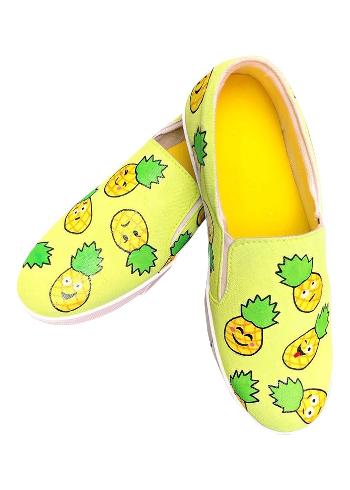 Handpainted Pineapple Slip-Ons - Yellow