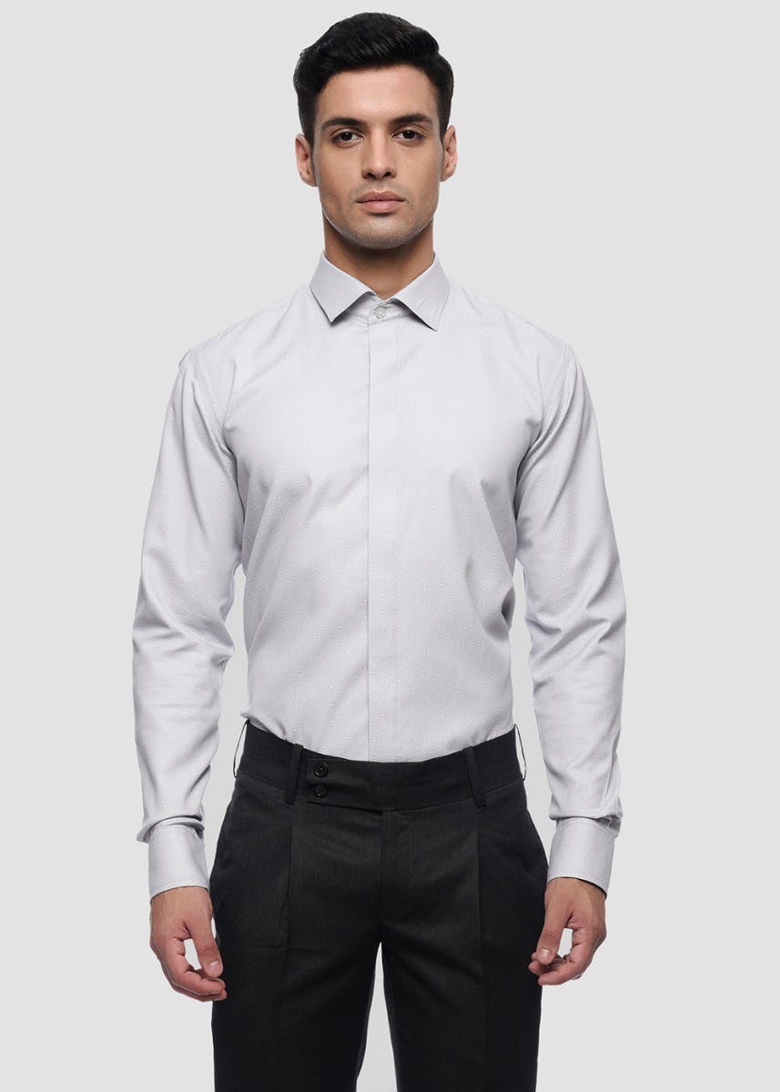 Get Grey Textured Concealed Placket Slim Fit Shirt at ₹ 1299 | LBB Shop