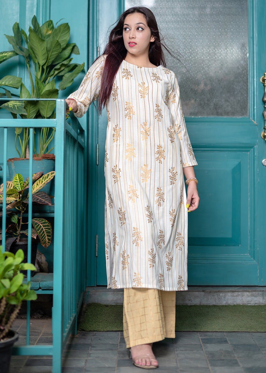 Buy online Boat Neck Printed Kurta Palazzo Set from ethnic wear for Women  by Aurelia for ₹1570 at 42% off | 2024 Limeroad.com