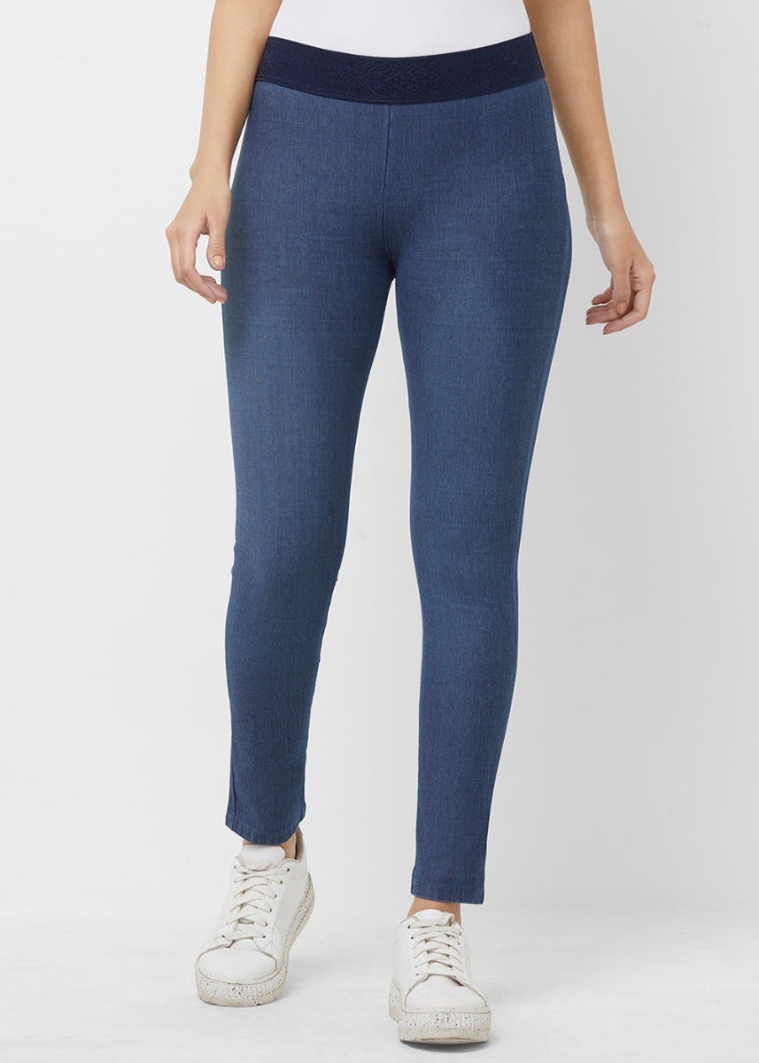 denim jeggings with elasticated waist