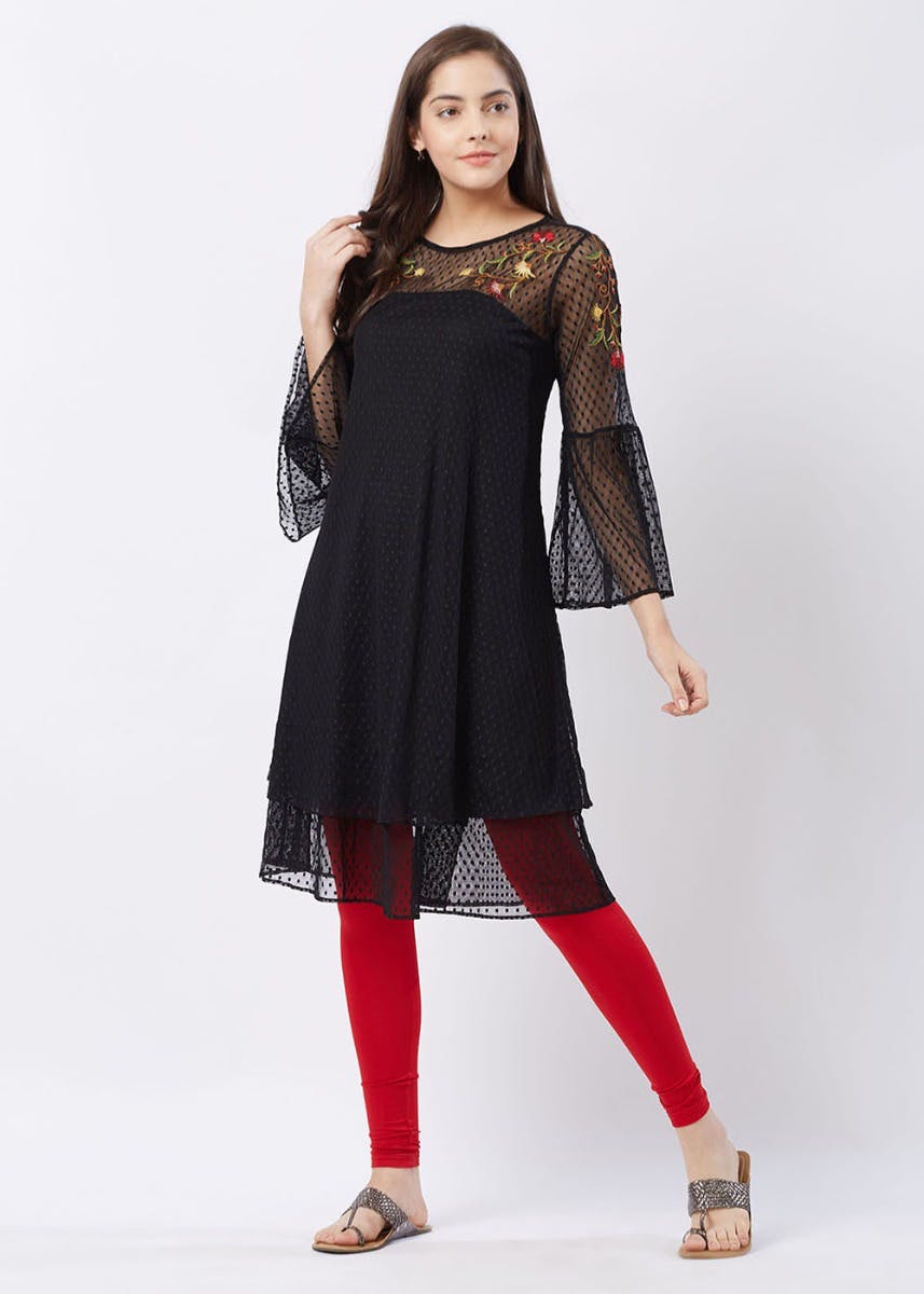 Get Embroidered Sheer Black Kurta at ₹ 1215 | LBB Shop