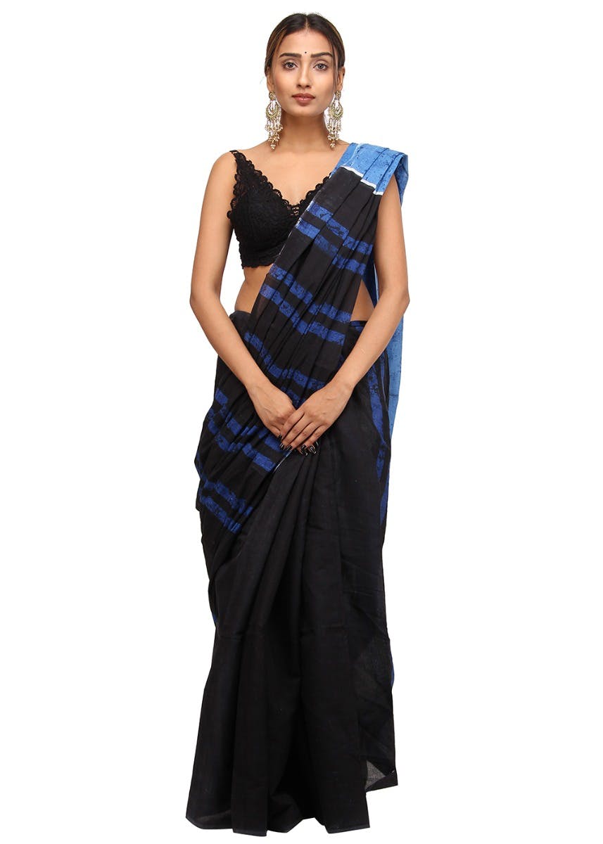 Patola Pallu Saree with Blue Stripes – Drape Divaa