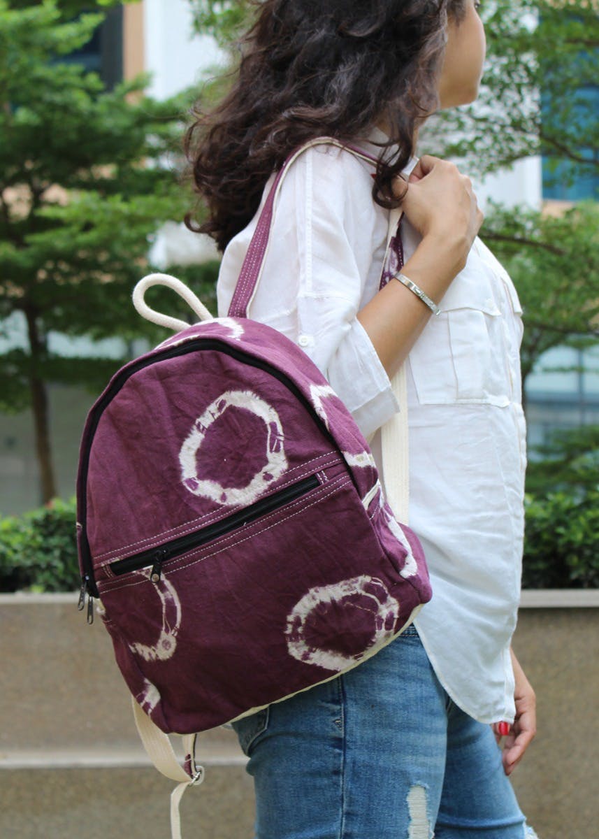 Handmade Tie & Dye Ring Canvas Backpack - Purple