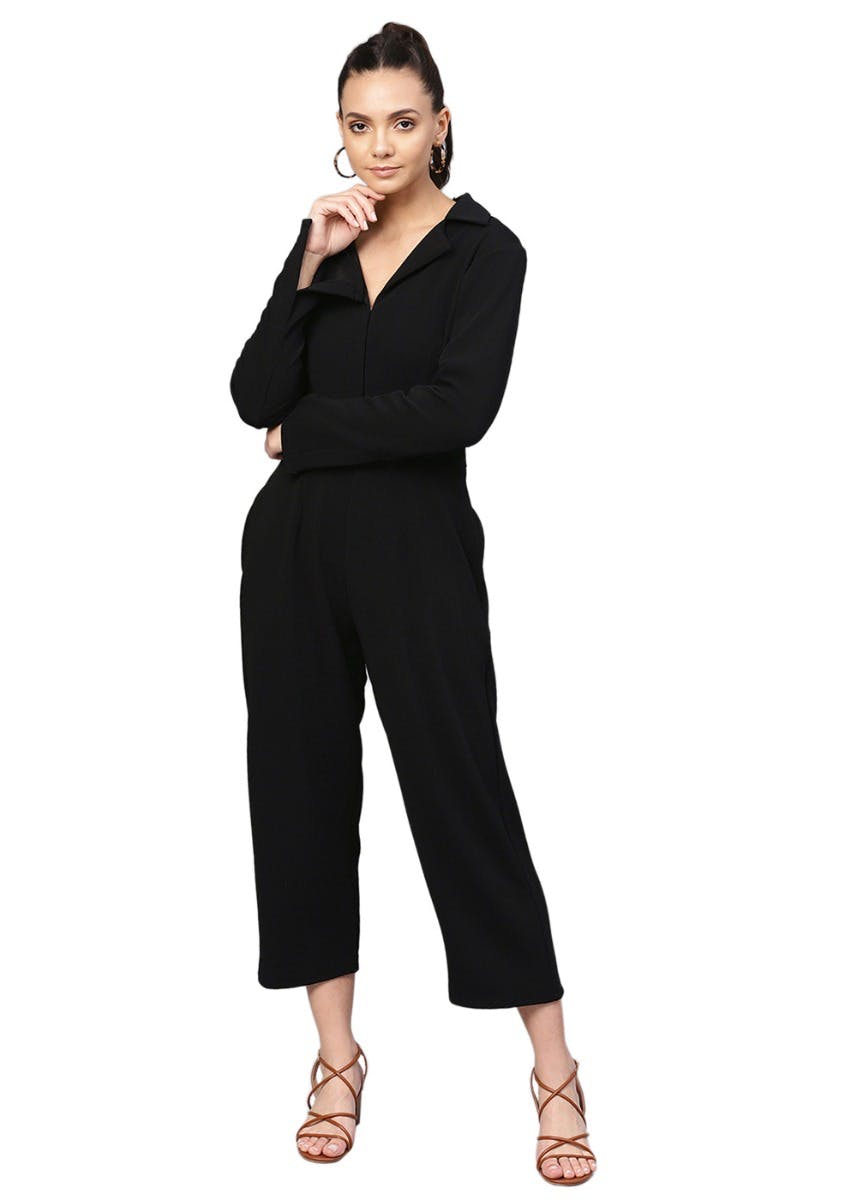 Get Black Button Down Lapel Collar Jumpsuit at ₹ 950 LBB Shop