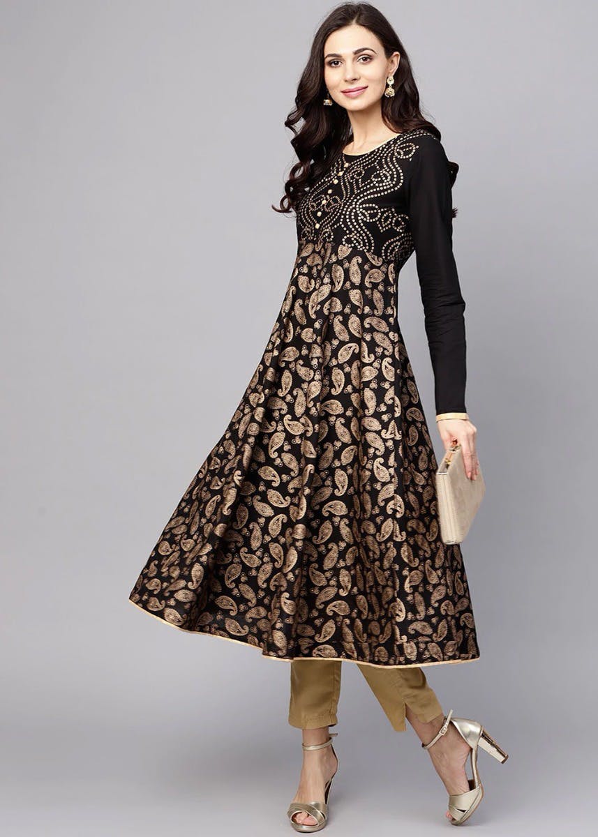 black and gold print dress