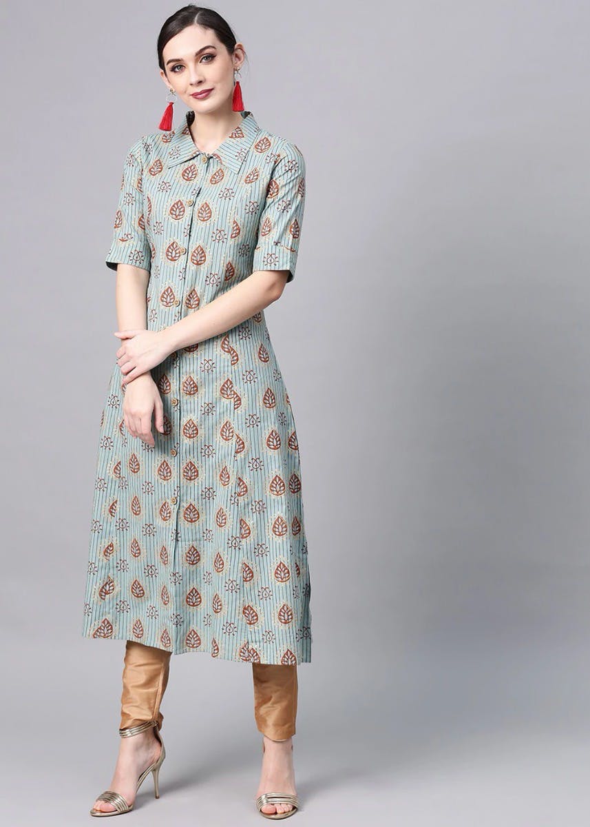 Get Ethnic Floral Printed Button Down Straight Kurta at ₹ 909 | LBB Shop