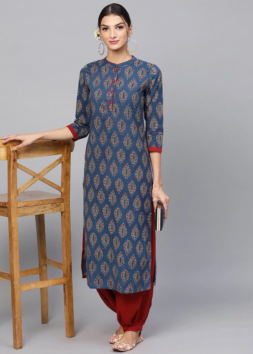 straight printed kurta