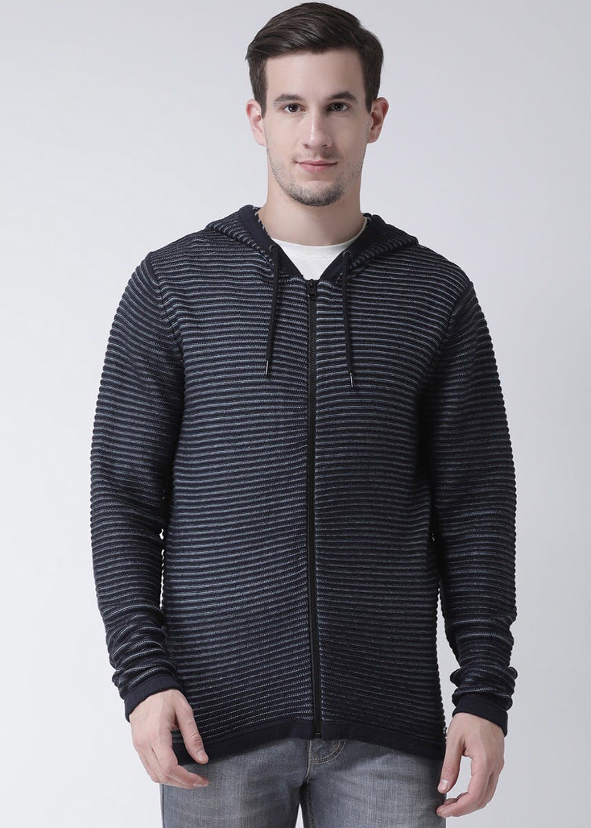Get Solid Striped Front Zip Hoodie Sweater at ₹ 2049 | LBB Shop