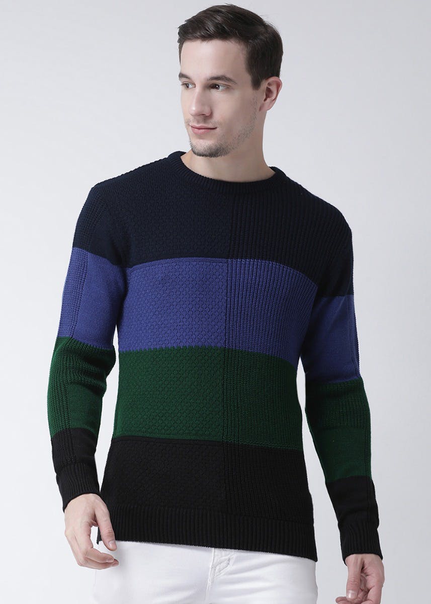 Multicoloured Woven Striped Sweater