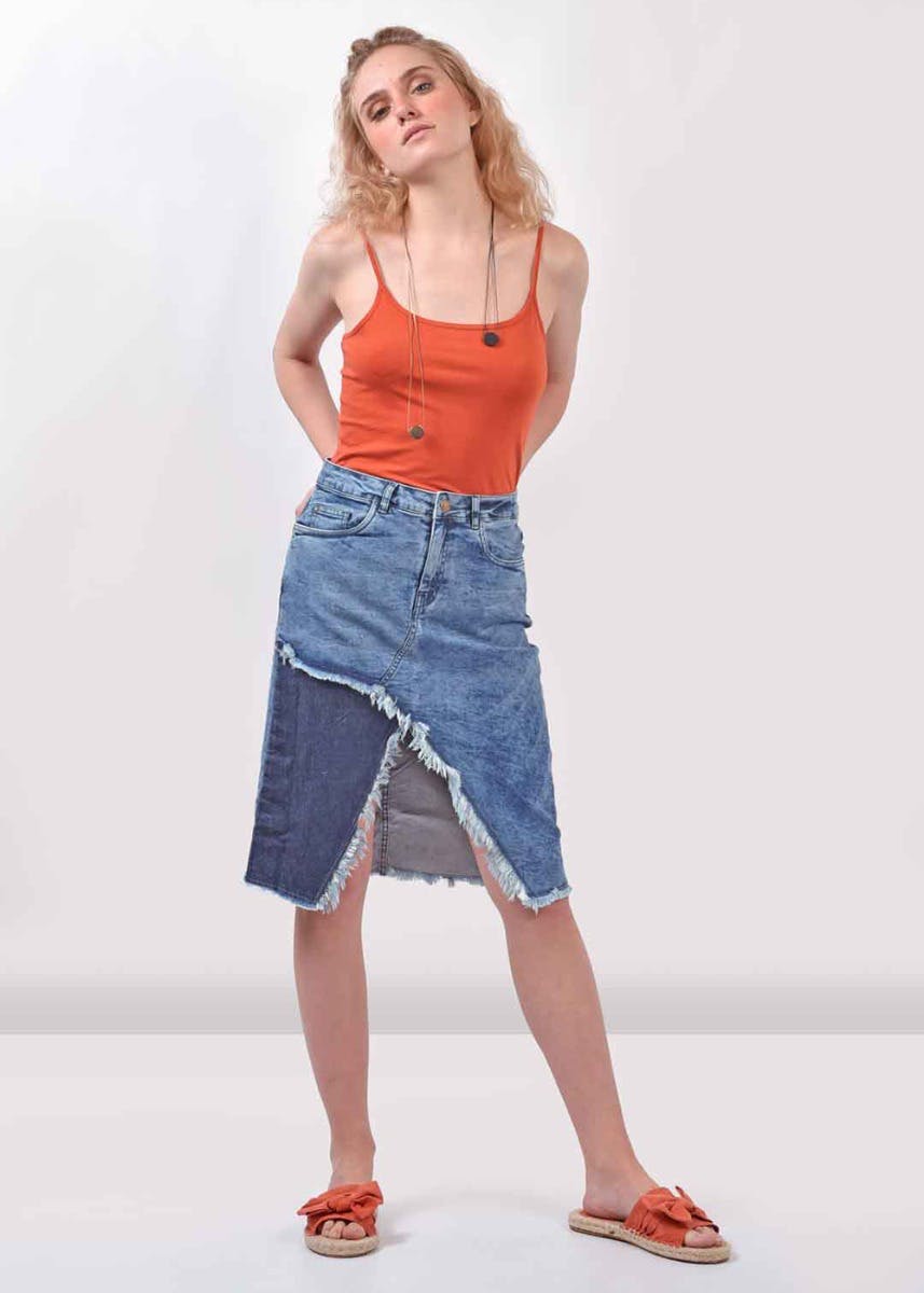 Get Frill Hem Detail Overlay Patched Denim Skirt At 1490 Lbb Shop