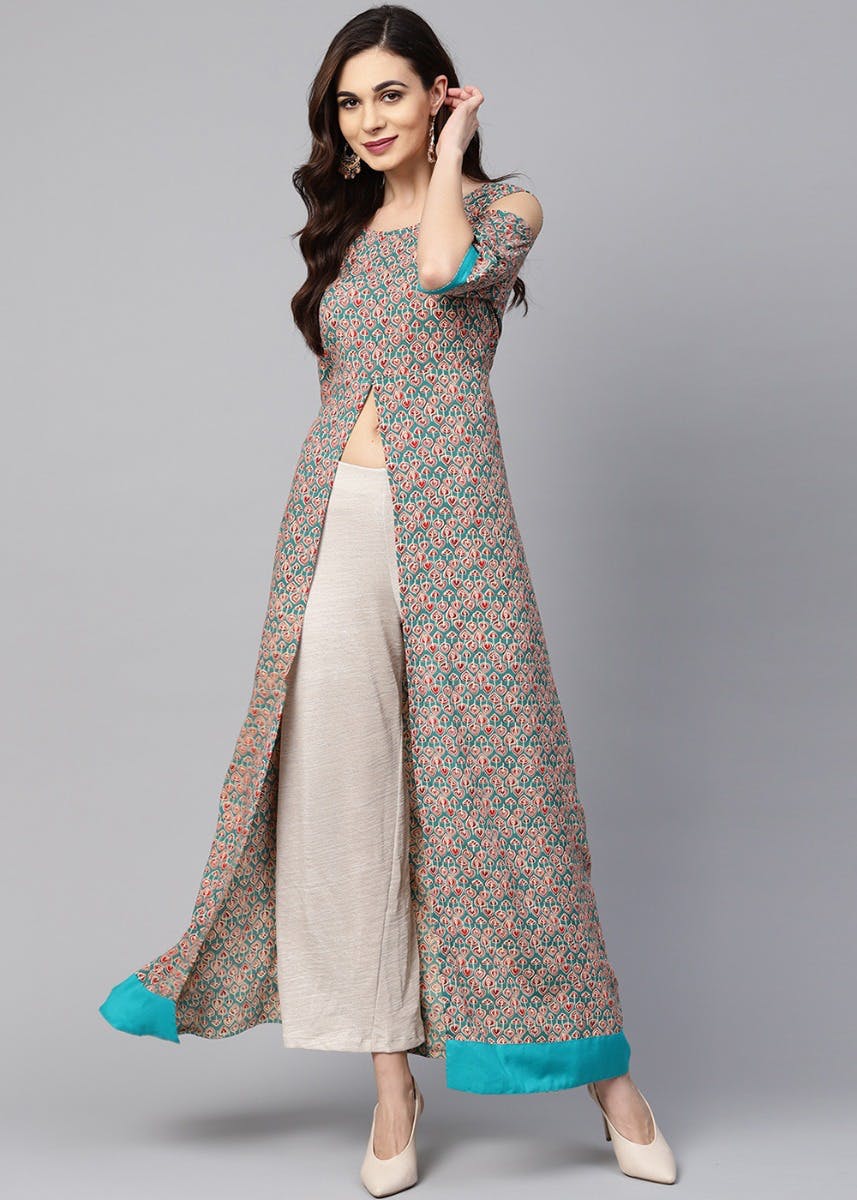 Buy CKM Women Teal Printed High Slit Kurti with Trousers CKM1386Teal-XXXL  Online at Best Prices in India - JioMart.