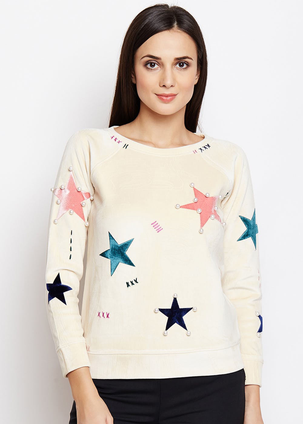 Multi Star Patch Embellished Top