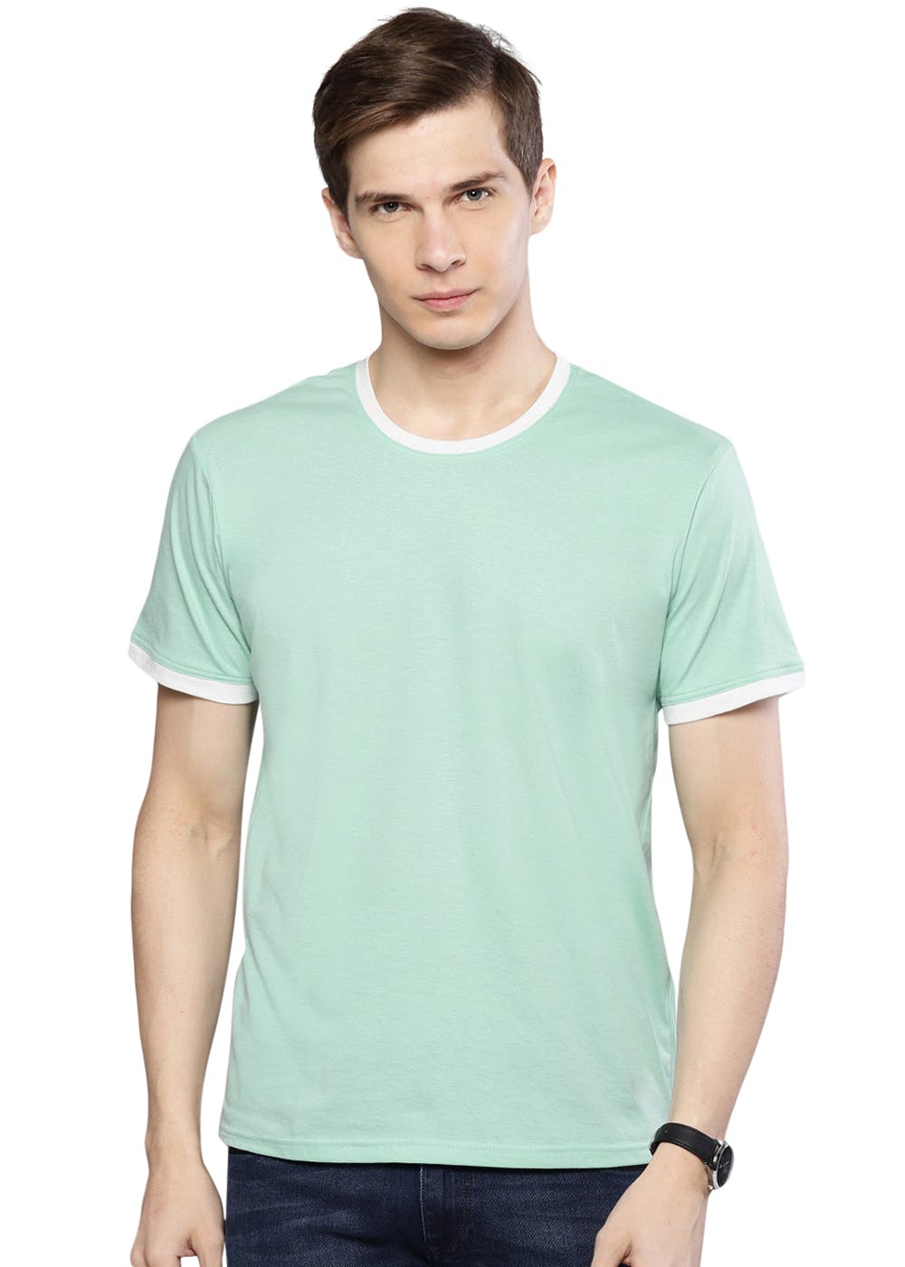 Contrast Trim Solid Half Sleeves T-Shirt