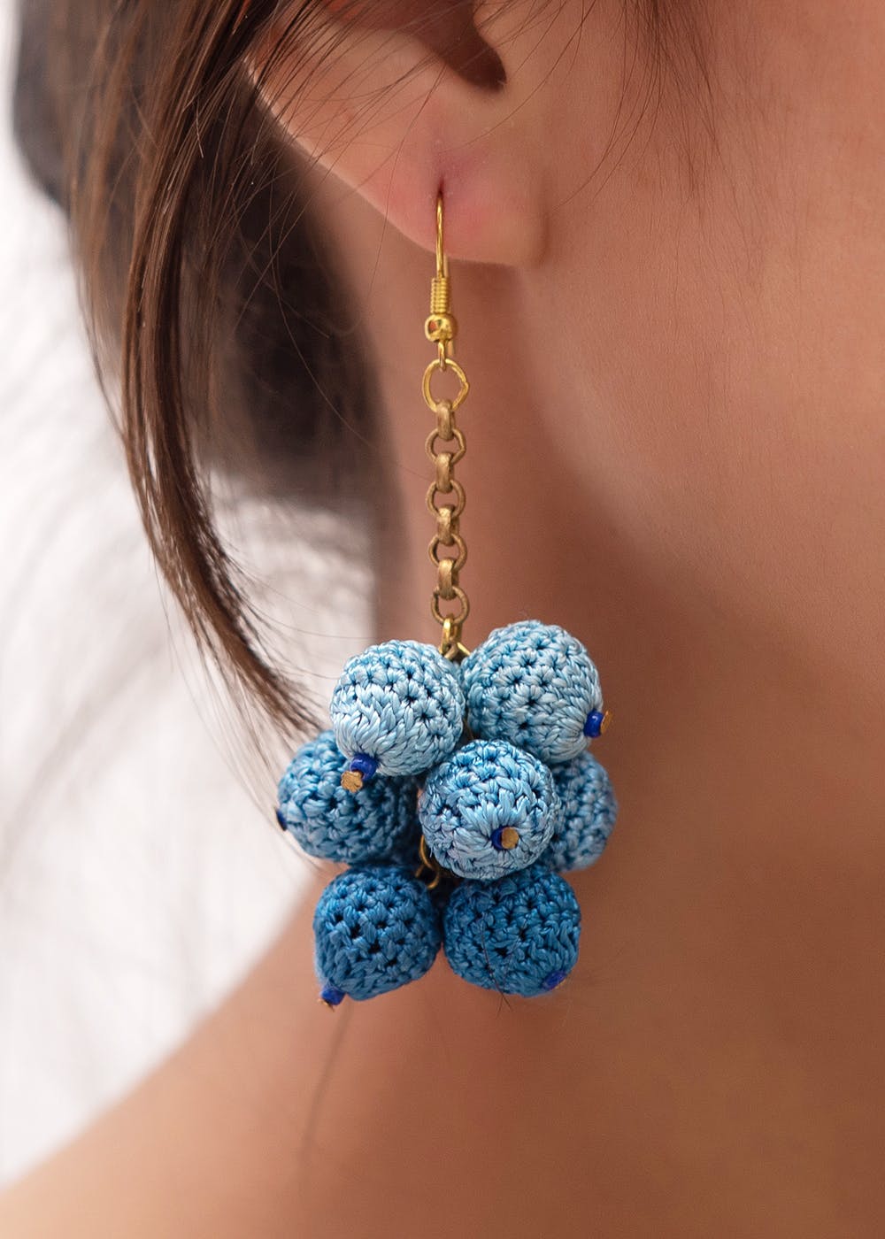 Ombre Effect Crochet Ball Detail Drop Earrings