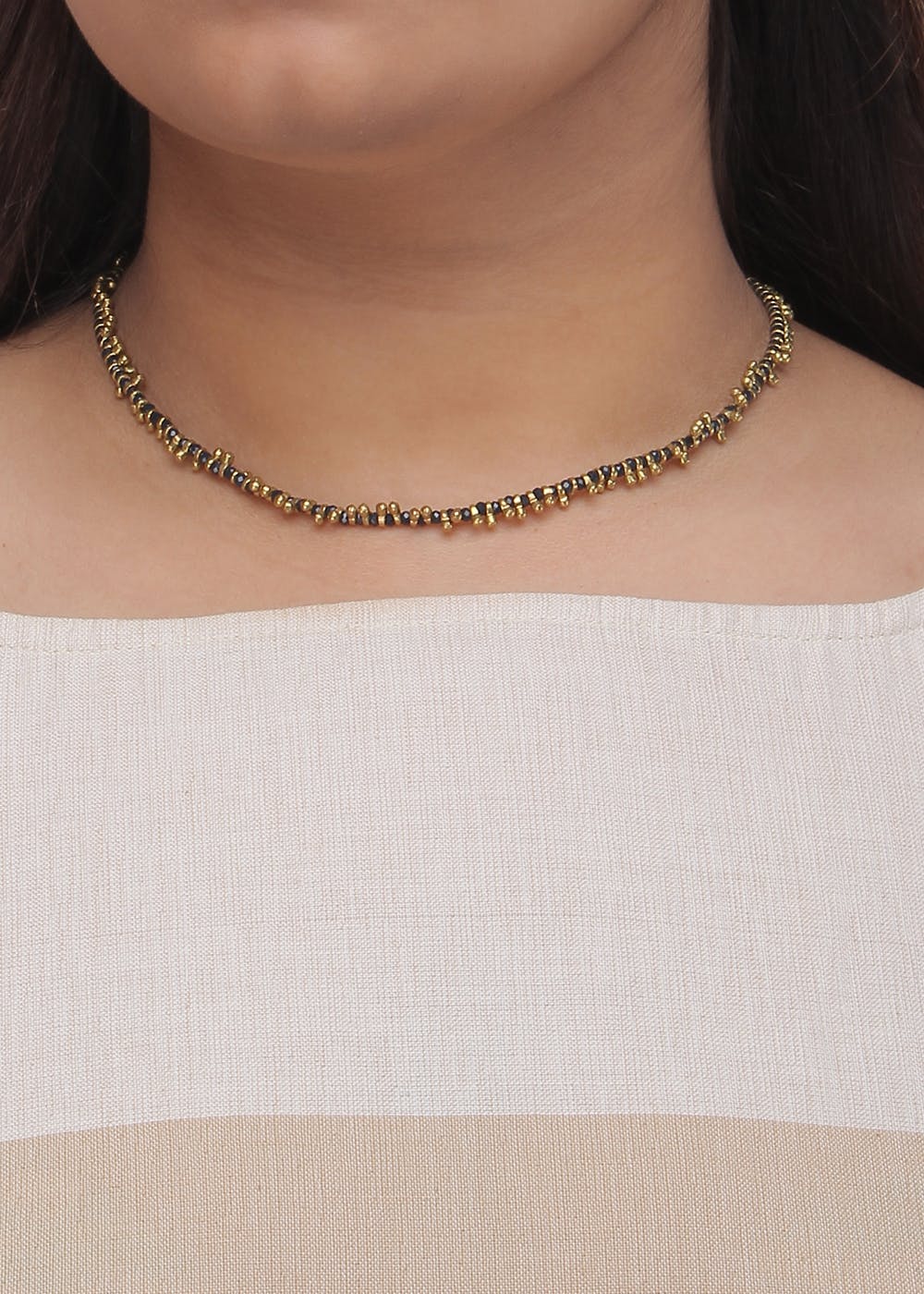 Gold-Toned Ghungroo & Beads Embellished Necklace - Navy