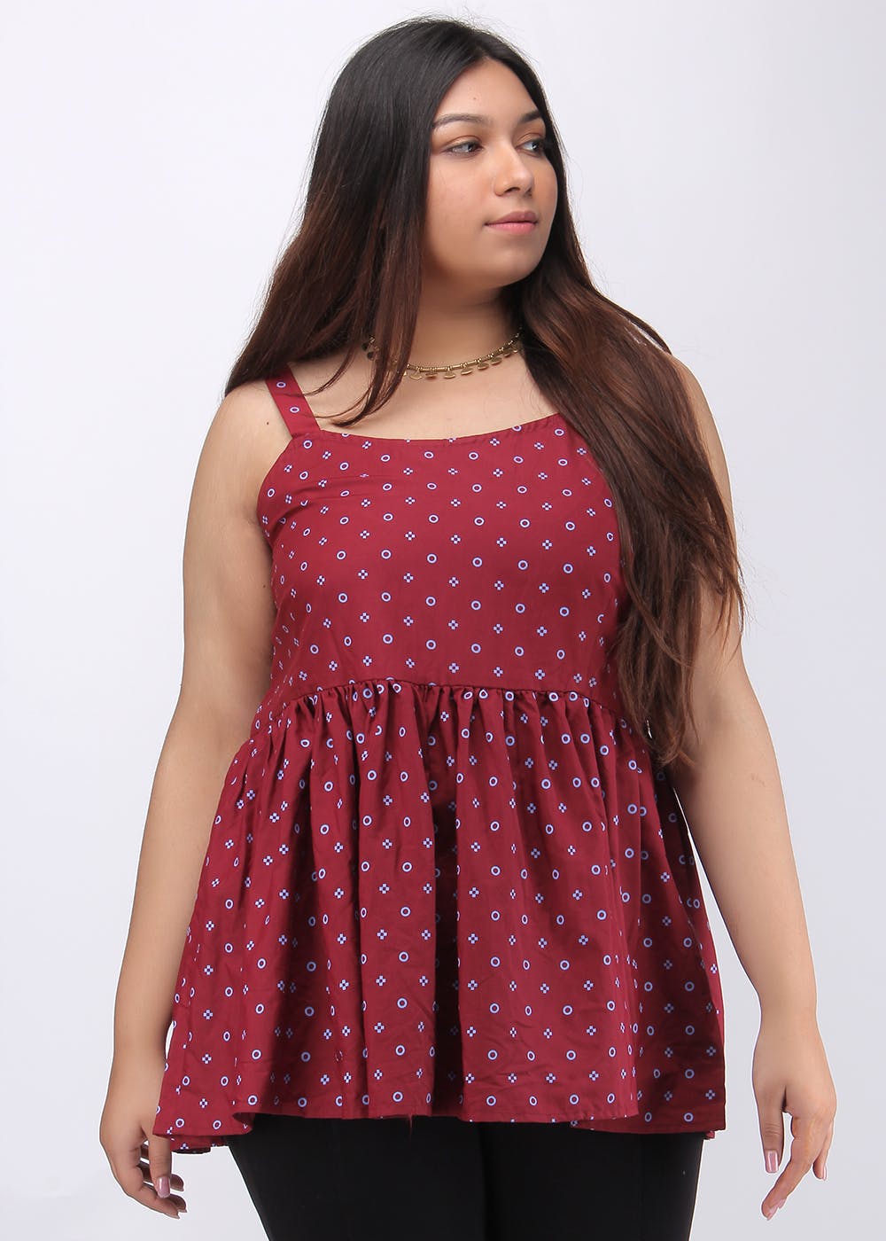 Women Maroon Peplum Gota Lace Top With Palazzos