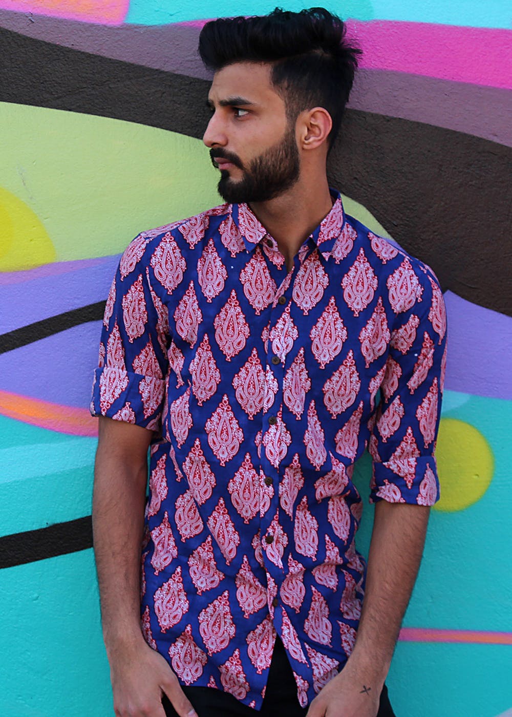 Get Contrast Ethnic Motif Printed Blue Shirt at ₹ 1450 | LBB Shop