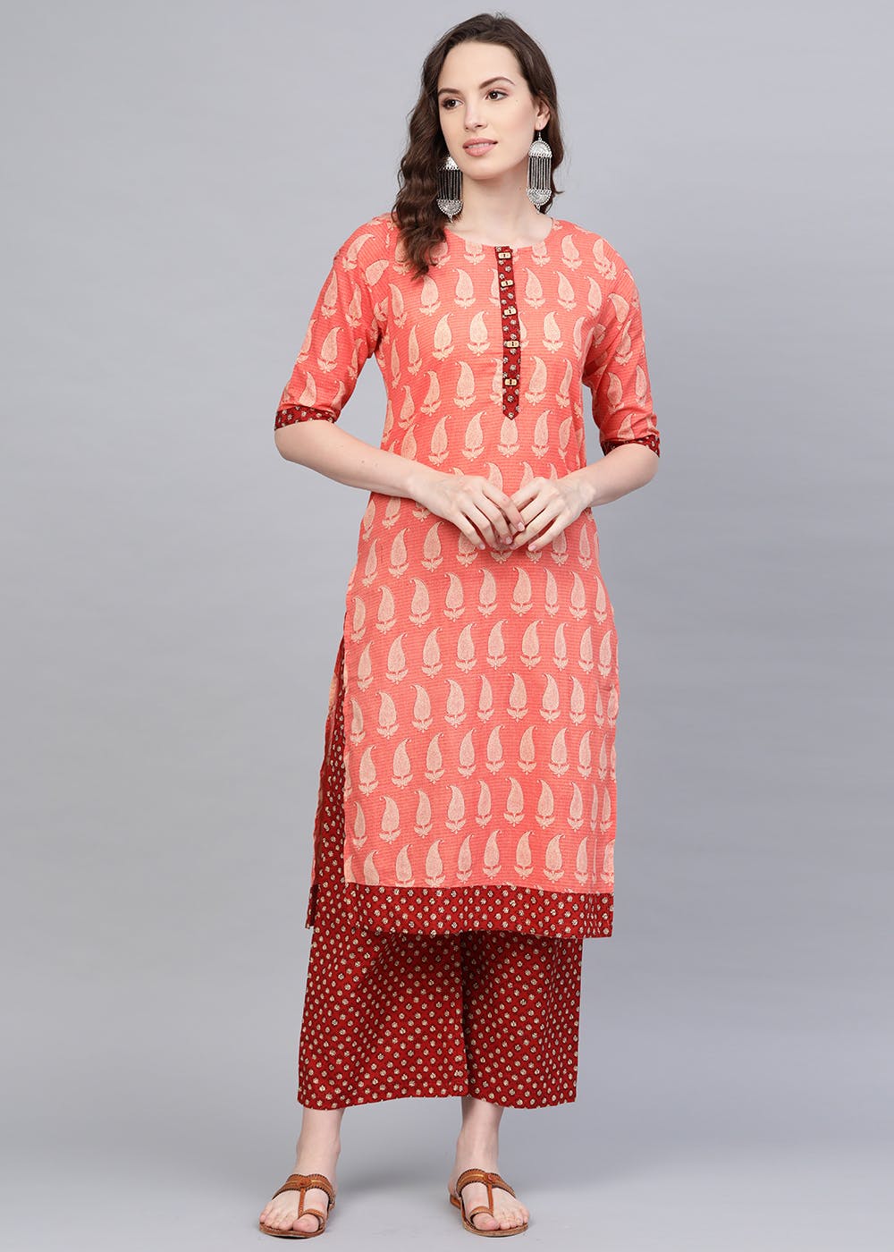 Orange Yarn-Dyed kurta Palazzo Set