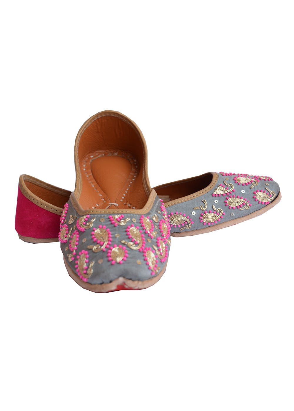 Beaded Paisley Embroidered Grey Juttis