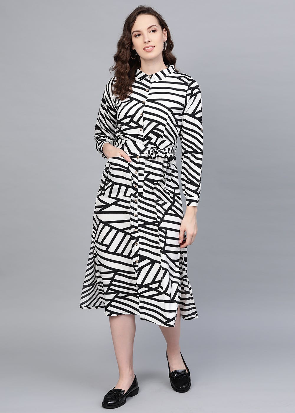 Get Multi Directional Zebra Stripes Printed Button Down Dress at ₹ 625 ...