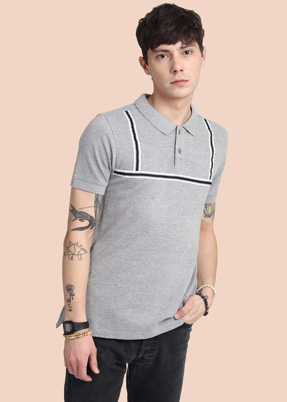 Get Solid Grey Polo Neck TShirt at ₹ 1113 LBB Shop