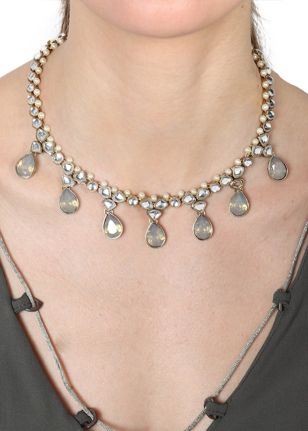 grey crystal kundan necklace