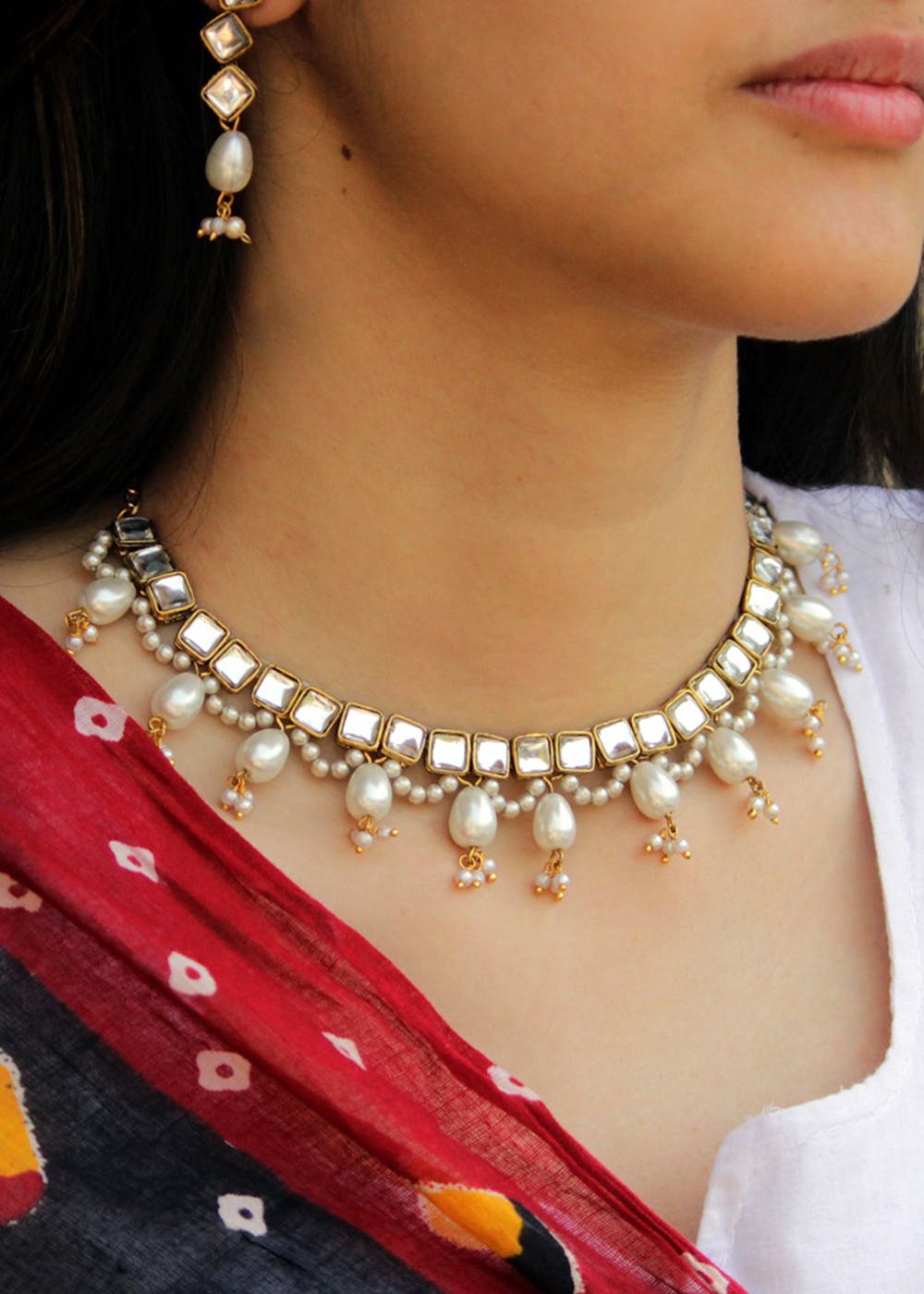 Get Kundan And Drop Pearl Necklace 