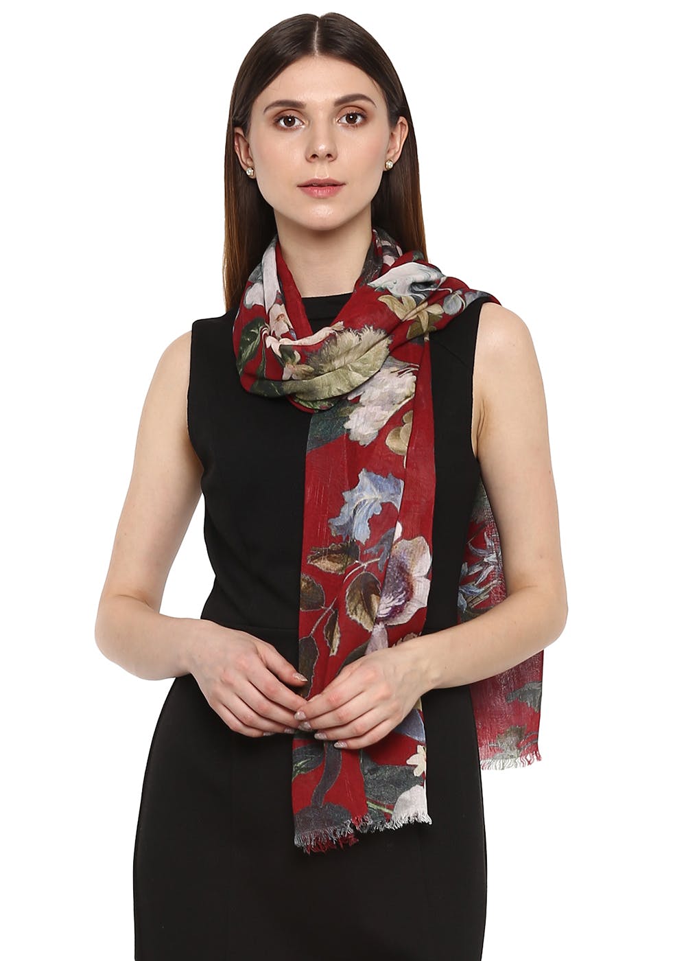 Floral Printed Red Stole