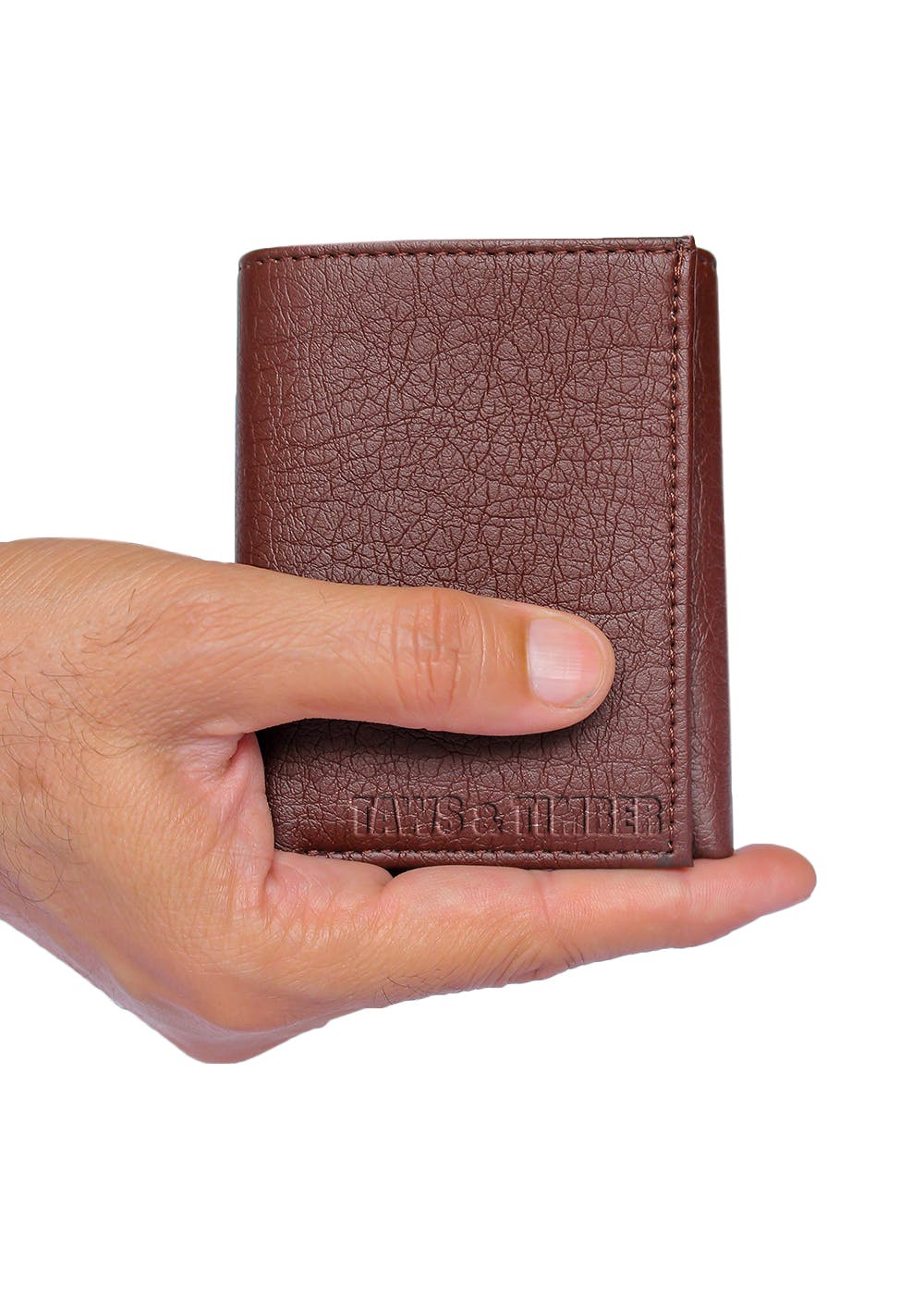 Textured Coffee Leather Tri-Fold Wallet 