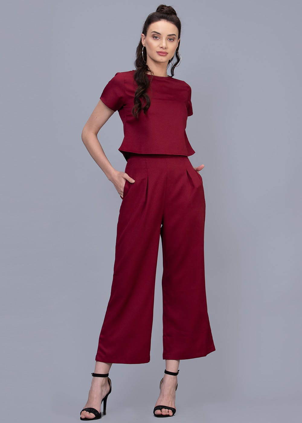 Styli One Shoulder Striped Crop Top and Trouser CoOrd Set
