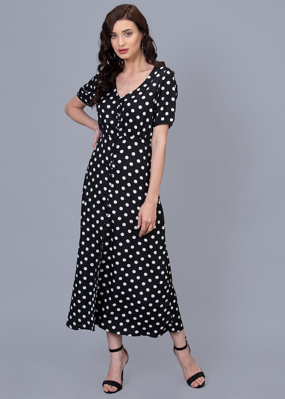 black polka dot long dress