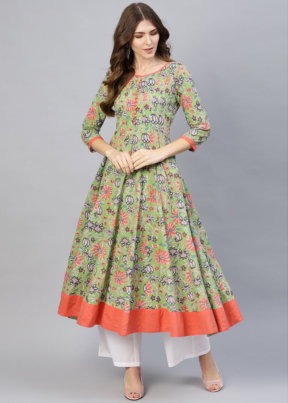 Get Contrast Trim Detail Floral Printed Anarkali Kurta At 1539 Lbb Shop