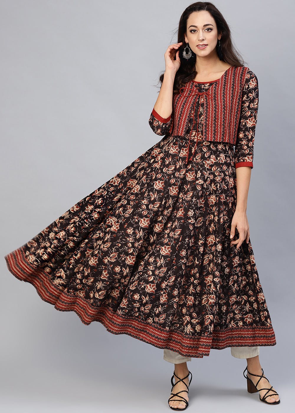 Get Brown Printed Anarkali Kurta With Jacket at ₹ 1749 | LBB Shop